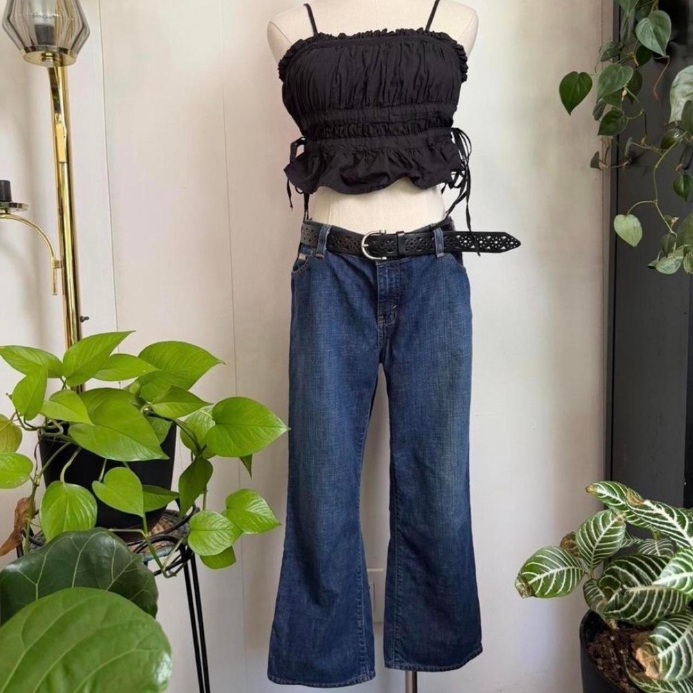 Eddie Bauer Vintage Y2K Flare Capris Cropped Jeans Blue Dark Wash Womens 10R